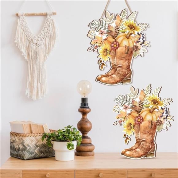 Fall Floral Wooden Sign Hanging Plaque Farmhouse Sunflower Pumpkin - Picture 5 of 6